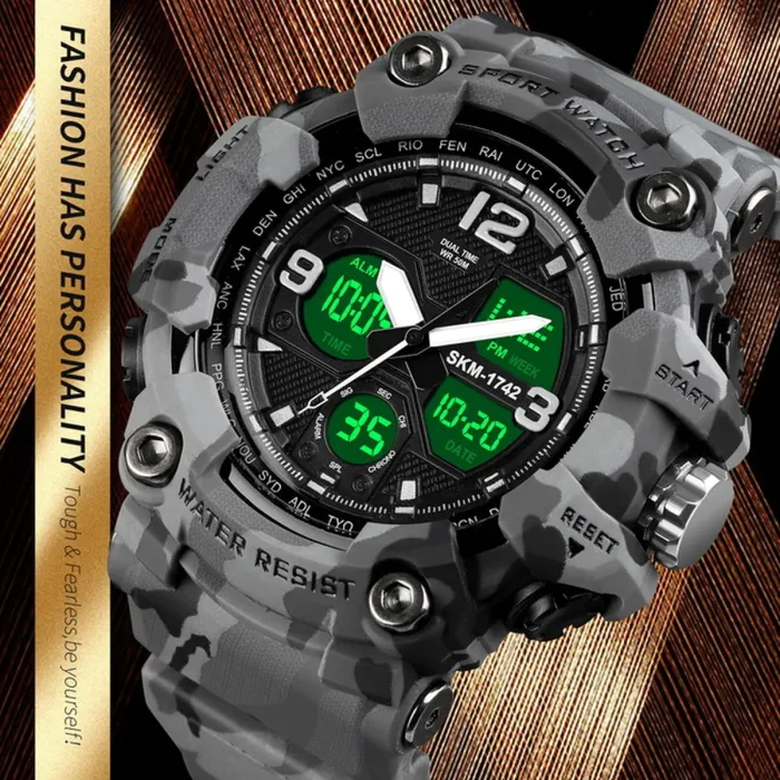 Чоловічий водостійкий спортивний тактичний годинник Skmei Grey - зображення 4