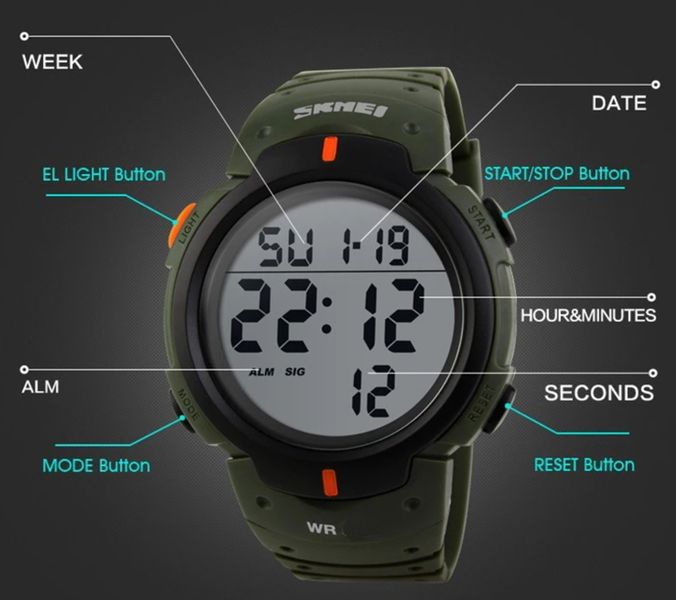 Чоловічий спортивний тактичний годинник Тактичний набір Skmei Neon Survival 10 Bar - изображение 7