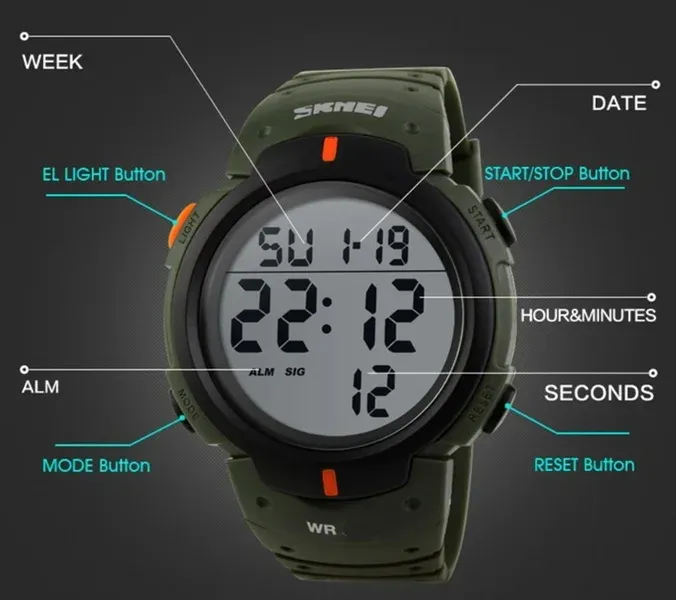 Чоловічий спортивний тактичний годинник Тактичний набір Skmei Neon Survival 10 Bar - зображення 7