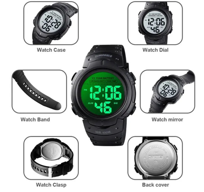 Чоловічий спортивний тактичний годинник Skmei Neon Black - зображення 6