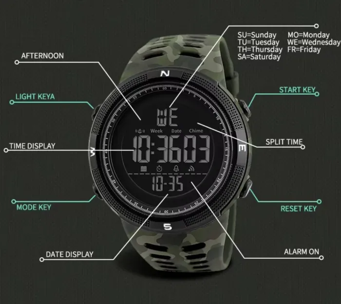 Чоловічий спортивний водостійкий тактичний годинник Smael Army - зображення 10