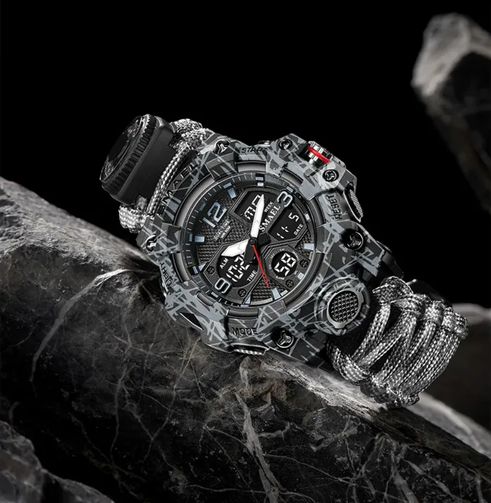 Чоловічий спортивний водостійкий тактичний з компасом годинник Smael Grey Compass - зображення 2