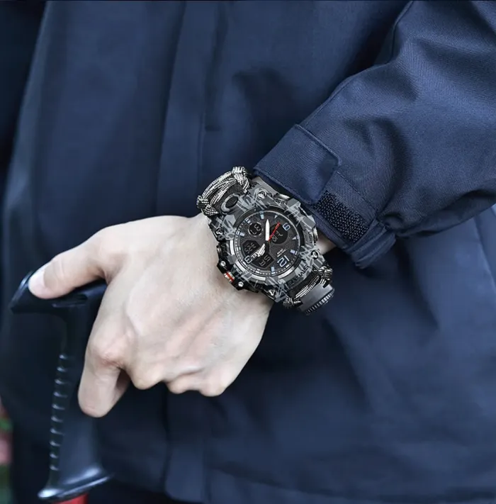 Чоловічий спортивний водостійкий тактичний з компасом годинник Smael Grey Compass - зображення 4