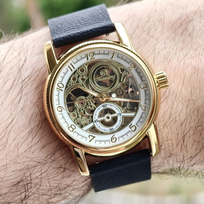 Чоловічий механічний годинник Forsining Star Prestige Gold, 2 ремінці - изображение 7