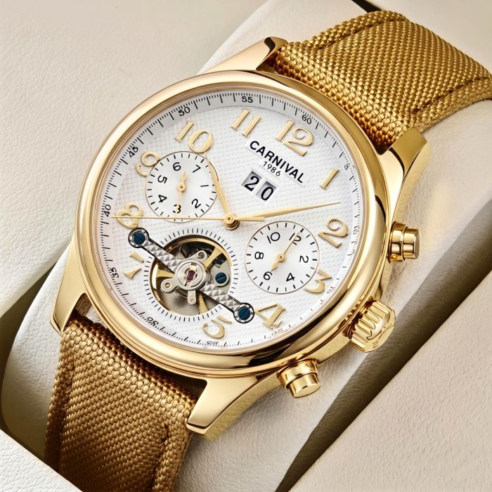 Чоловічий механічний годинник Carnival Swiss Sahara Gold, 2 ремінці - зображення 2