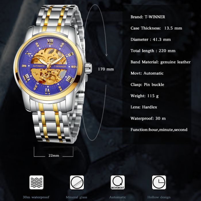 Чоловічий механічний годинник Winner Triumph Royal Blue - зображення 12