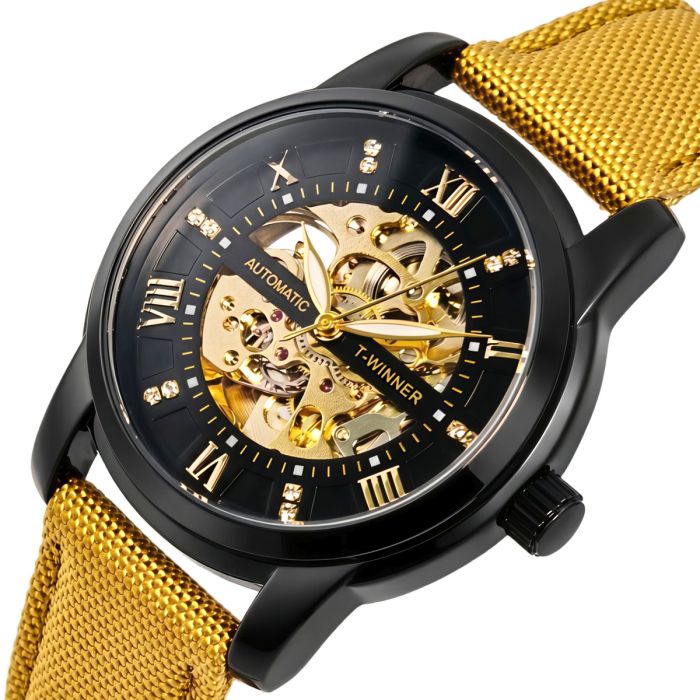 Чоловічий механічний годинник Winner Triumph Sahara Gold, 2 ремінці - зображення 1