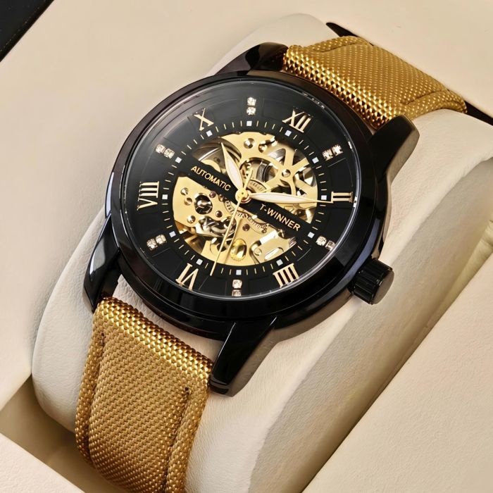 Чоловічий механічний годинник Winner Triumph Sahara Gold, 2 ремінці - зображення 7