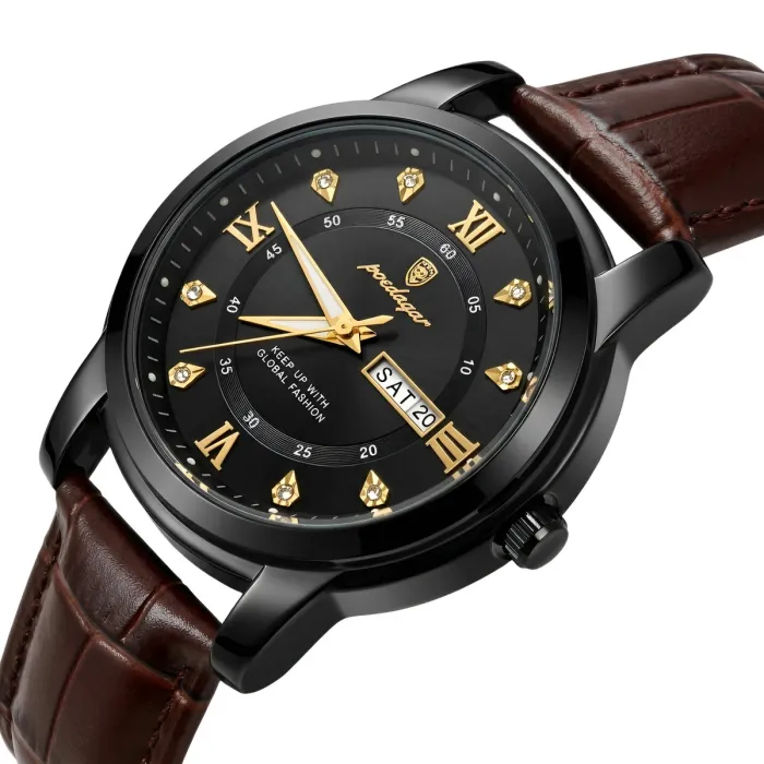 Чоловічий годинник Poedagar Unique Men Black Leather - зображення 1