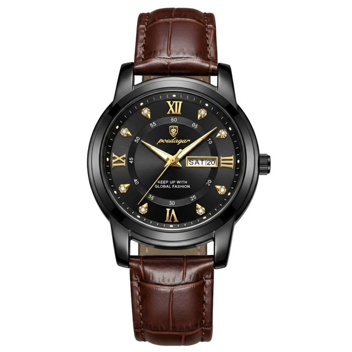 Чоловічий годинник Poedagar Unique Men Black Leather - изображение 2