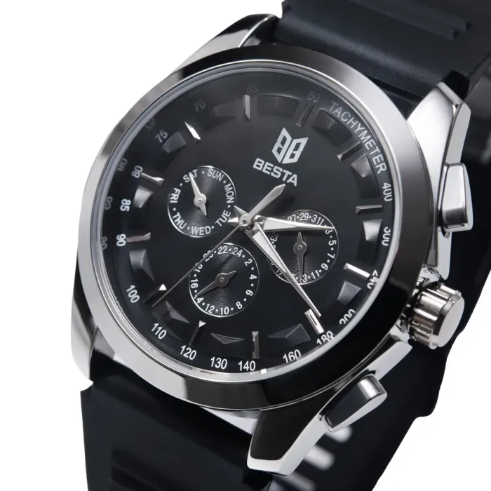 Чоловічий механічний годинник Besta Walker Elastic Black, 2 ремінці - зображення 1