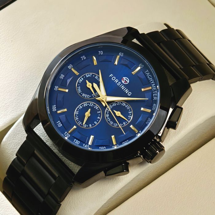 Чоловічий механічний годинник Forsining Walker Limited Blue & Black, 2 ремінці - зображення 2