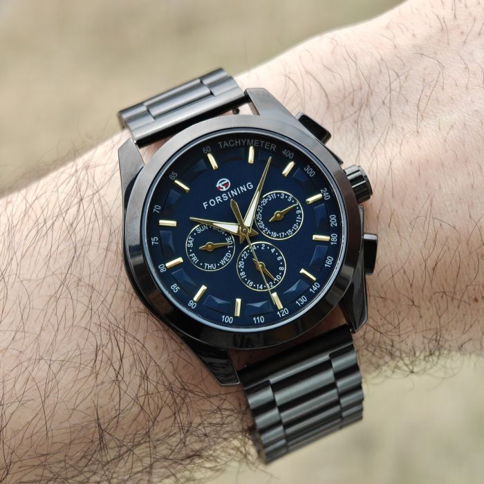 Чоловічий механічний годинник Forsining Walker Limited Blue & Black, 2 ремінці - зображення 7