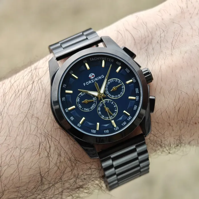 Чоловічий механічний годинник Forsining Walker Limited Blue & Black, 2 ремінці - зображення 7