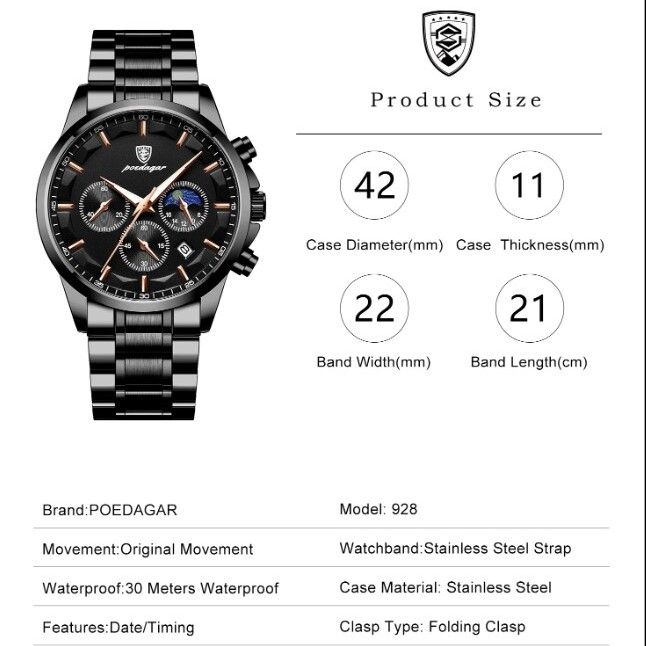 Чоловічий годинник Poedagar West Black - зображення 8