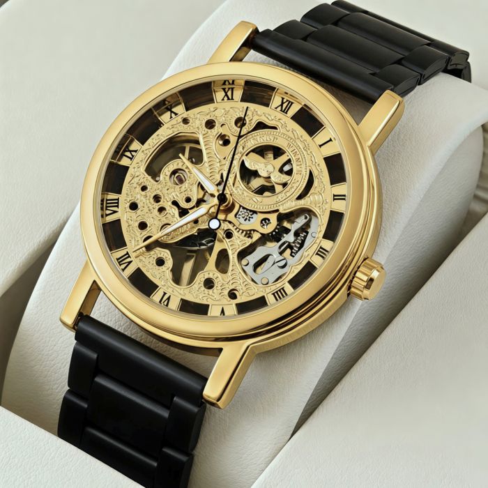 Чоловічий механічний годинник Winner Gold Metal Black - зображення 2