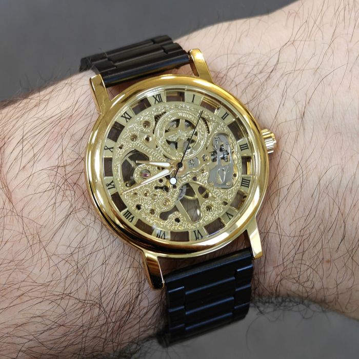 Чоловічий механічний годинник Winner Gold Metal Black - зображення 3