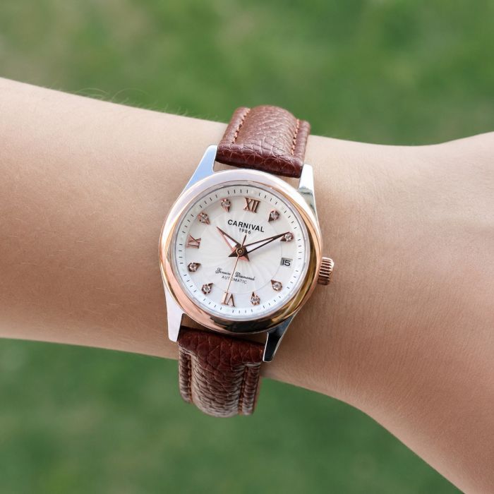 Жіночий механічний годинник Carnival White Leather Classic, 2 ремінці - изображение 7