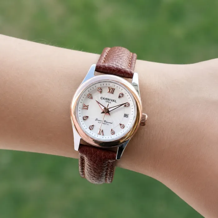Жіночий механічний годинник Carnival White Leather Classic, 2 ремінці - зображення 7