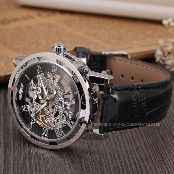 Чоловічий механічний годинник Winner Black Pure Silver, 2 ремінці - зображення 3