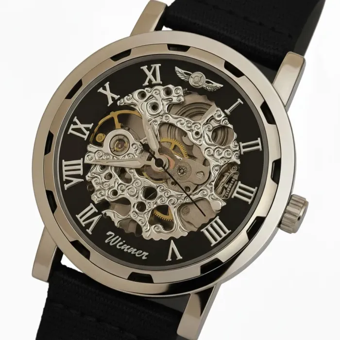 Чоловічий механічний годинник Winner Black Textile Classic, 2 ремінці - зображення 1