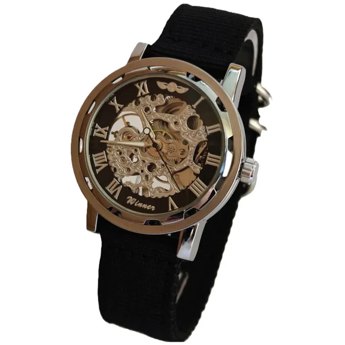 Чоловічий механічний годинник Winner Black Textile Classic, 2 ремінці - зображення 2