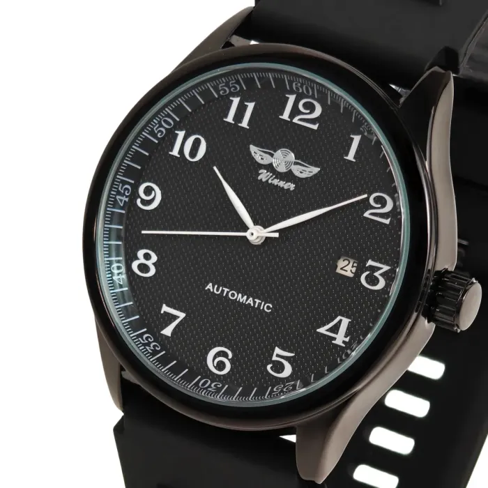 Чоловічий механічний годинник Winner Handsome Elastic Black, 2 ремінці - зображення 1