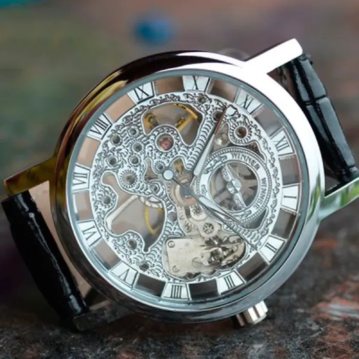 Чоловічий годинник скелетон механічний Winner Silver 1115 - зображення 9