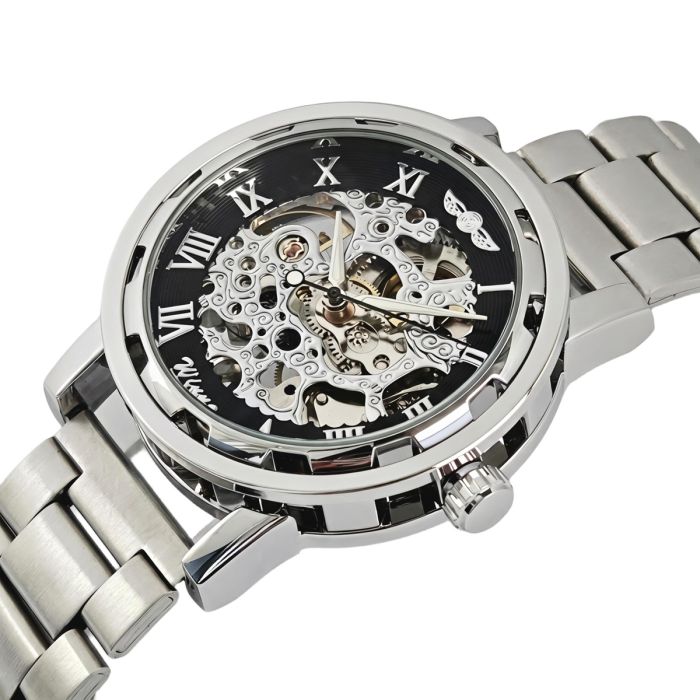 Чоловічий механічний годинник Winner Black Pure Silver, 2 ремінці - зображення 1