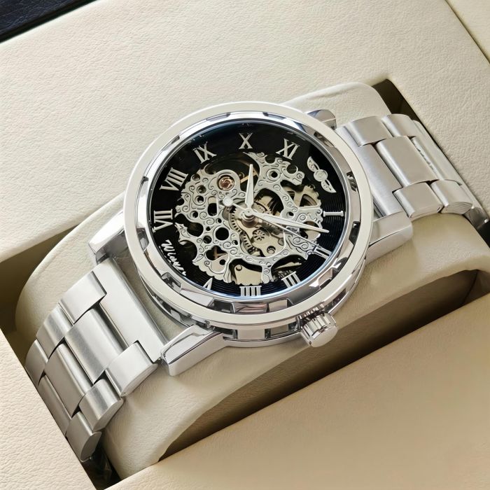 Чоловічий механічний годинник Winner Black Pure Silver, 2 ремінці - зображення 2