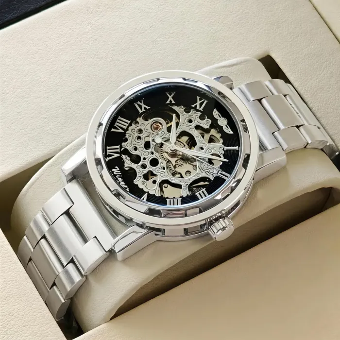 Чоловічий механічний годинник Winner Black Pure Silver, 2 ремінці - зображення 2