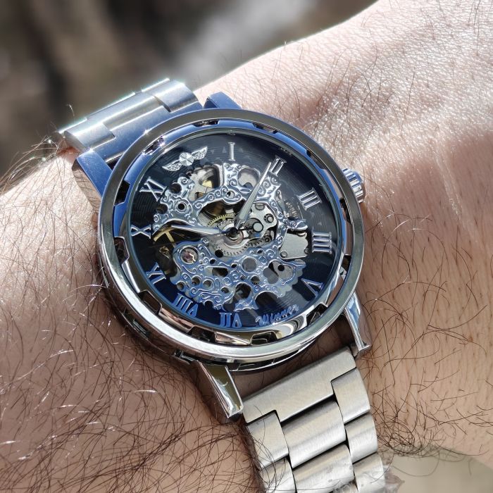 Чоловічий механічний годинник Winner Black Pure Silver, 2 ремінці - зображення 7