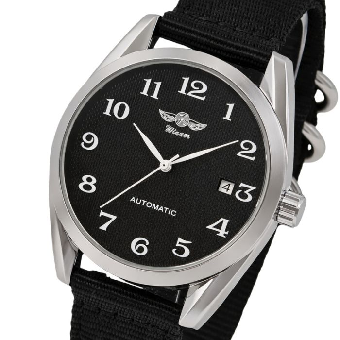 Чоловічий механічний годинник Winner Handsome Textile Black, 2 ремінці - зображення 1