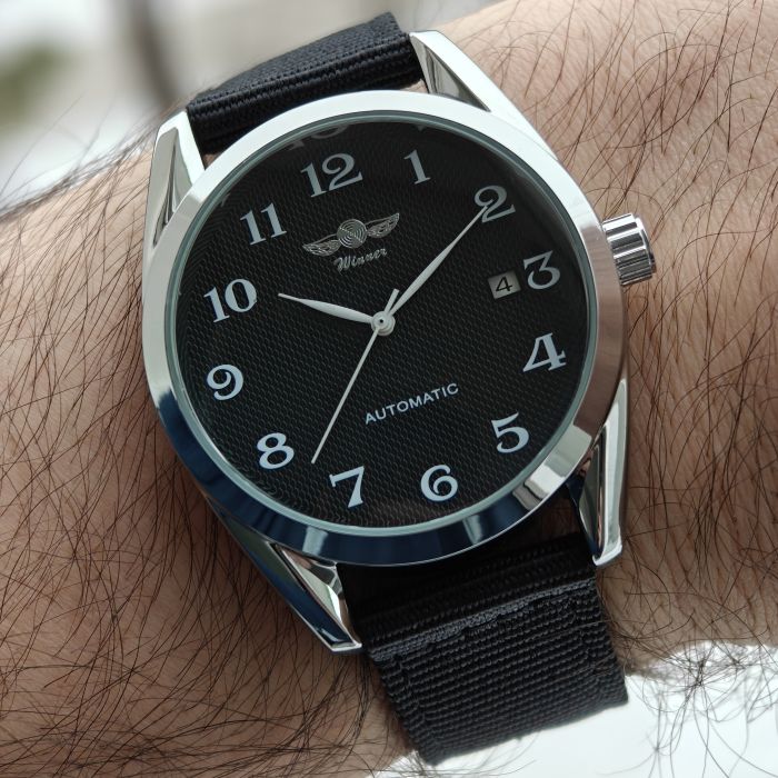 Чоловічий механічний годинник Winner Handsome Textile Black, 2 ремінці - зображення 6