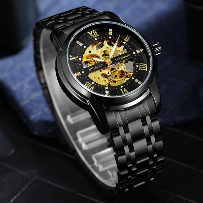 Чоловічий механічний годинник Winner Triumph Sahara Gold, 2 ремінці - зображення 3