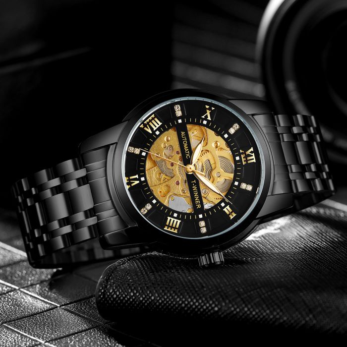 Чоловічий механічний годинник Winner Triumph Sahara Gold, 2 ремінці - зображення 4