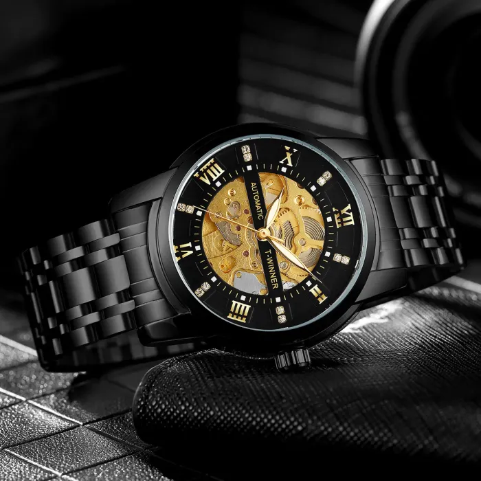 Чоловічий механічний годинник Winner Triumph Sahara Gold, 2 ремінці - зображення 4