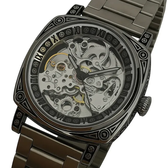 Чоловічий механічний годинник WishDoIt Baron Steel, 2 ремінці - зображення 1