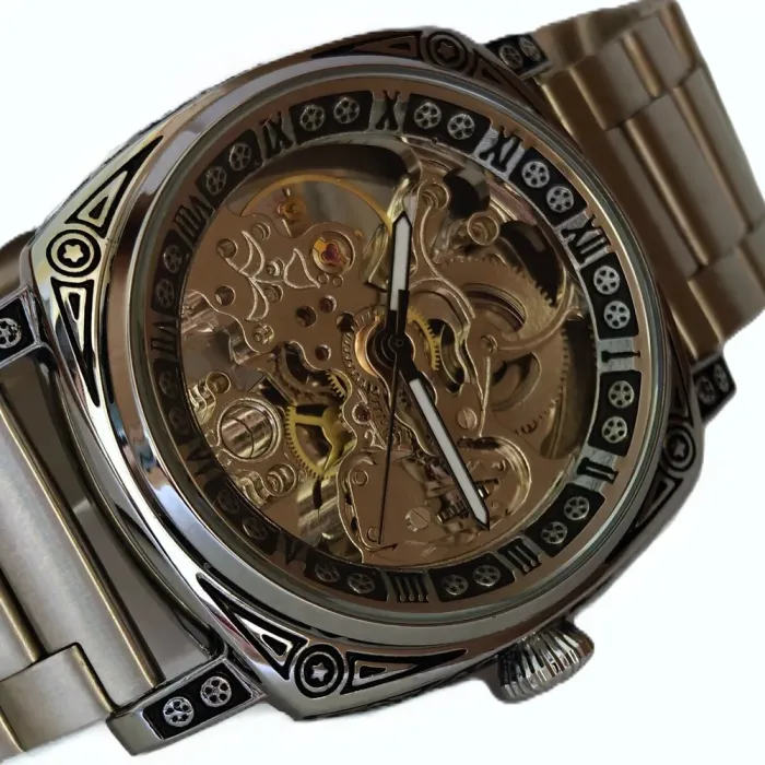 Чоловічий механічний годинник WishDoIt Baron Steel, 2 ремінці - зображення 2